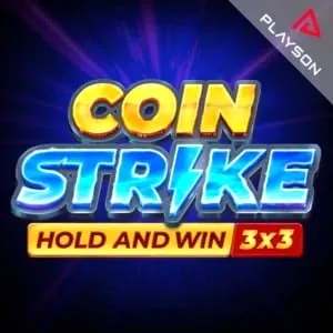 Coin Strike Hold and Win slot game with a blue neon-themed background and bold metallic lettering